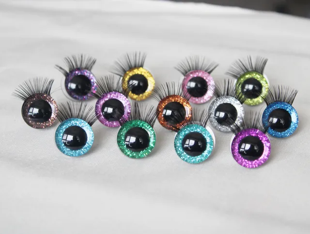 20set/lot  customization new N19-9mm 12mm-14-16--18-20-24mm 30mm 3D  glitter toy eyes WITH EYELASH TRAY + washer for  diy 2