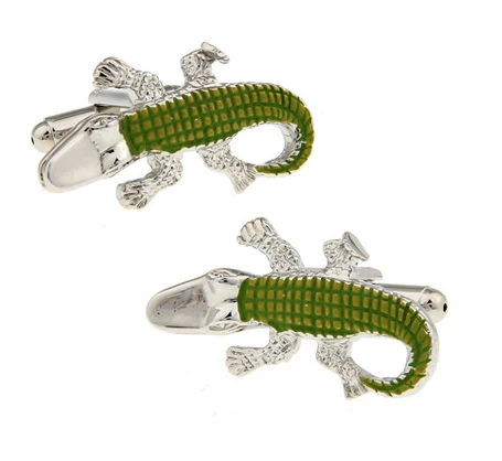 Крокодил запонки для мужчин Аллигатор Дизайн качество латунный материал зеленые цветные запонки оптом и в розницу