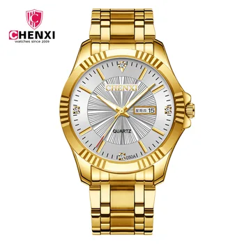 

Authentic Brand Delicate Date Day Display Design Quartz Gold Gentleman Watch Noble Luxury Rhinestone Gift Clock Man Watches A352