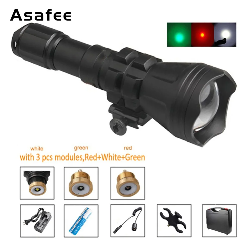 Asafee Zoomable светодиодный тактический фонарь Cree XM-L2 U4 светодиодный ночной охотничий фонарь с функцией зума с модулем для крепления оружия - Испускаемый цвет: Package Kit