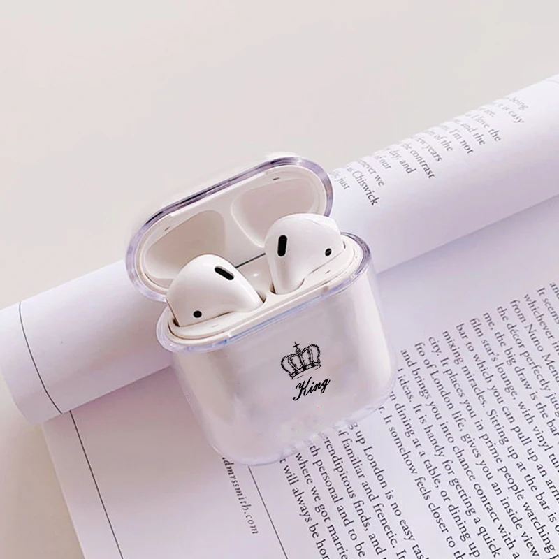 Мягкая одежда с принтом милой Air стручки чехол для Apple airpods Чехол класса люкс King queen Корона Bluetooth наушники чехол для Airpods 2 прозрачный чехол из ТПУ