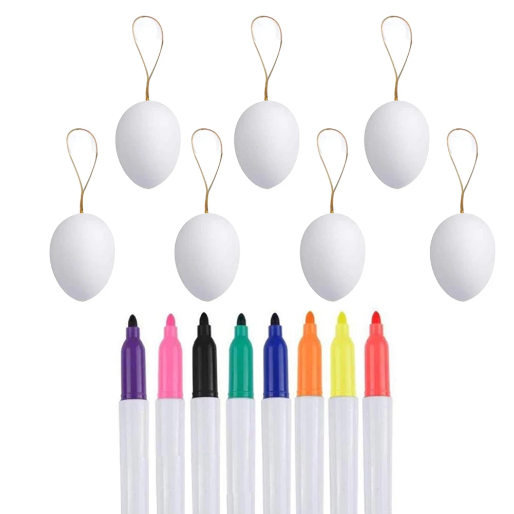 Dowager Easter Eggs,50pcs Plastic DIY Easter Eggs with 8pcs Color Pens,Vintage Style Paper Mache Egg Hanging Ornaments Easter Decoration for Hanging Decor and DIY Crafts