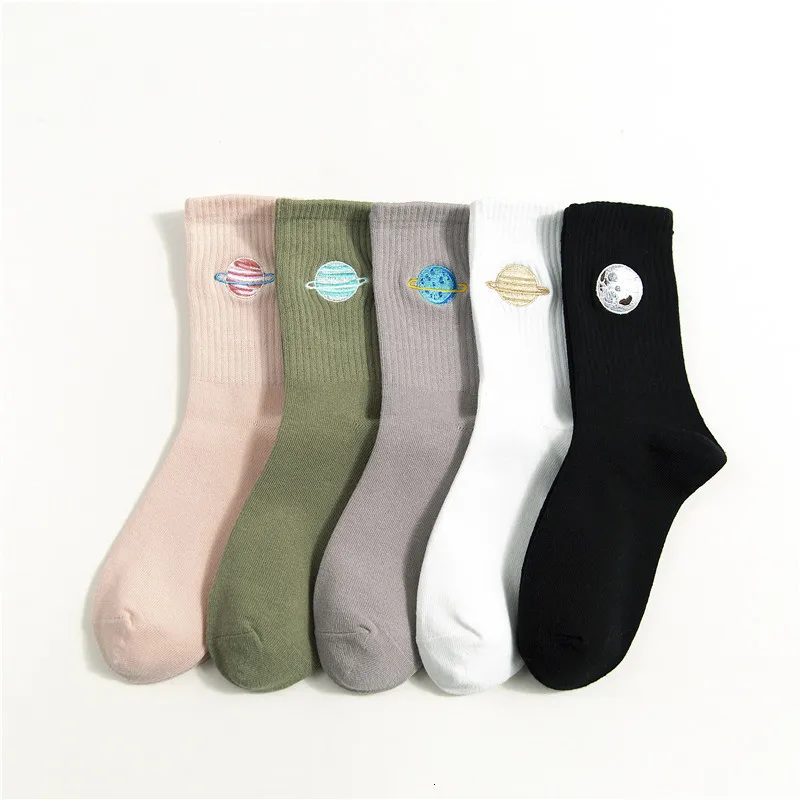 SP& CITY/5 пар в комплекте, женские хлопковые носки с вышивкой в стиле Харадзюку, зимние плотные повседневные носки, лаконичные носки, сохраняющие тепло, оригинальные - Цвет: SET
