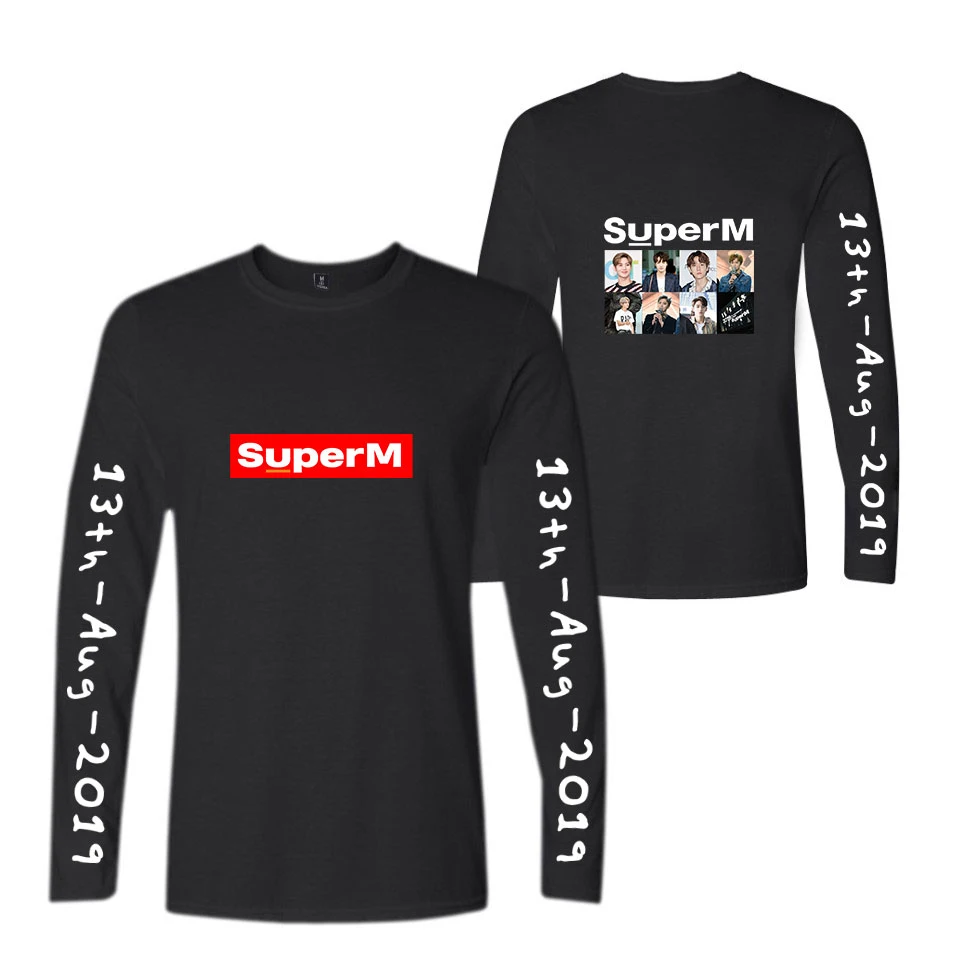 Футболки SuperM Женская крутая футболка с длинными рукавами Новая модная повседневная футболка с длинным рукавом SuperM топы для осенней одежды