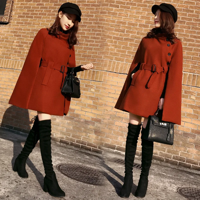 Шерстяное пальто, женская накидка, шаль средней длины, осень и зима, стиль, корейский стиль, универсальная Студенческая мантия на шнуровке C