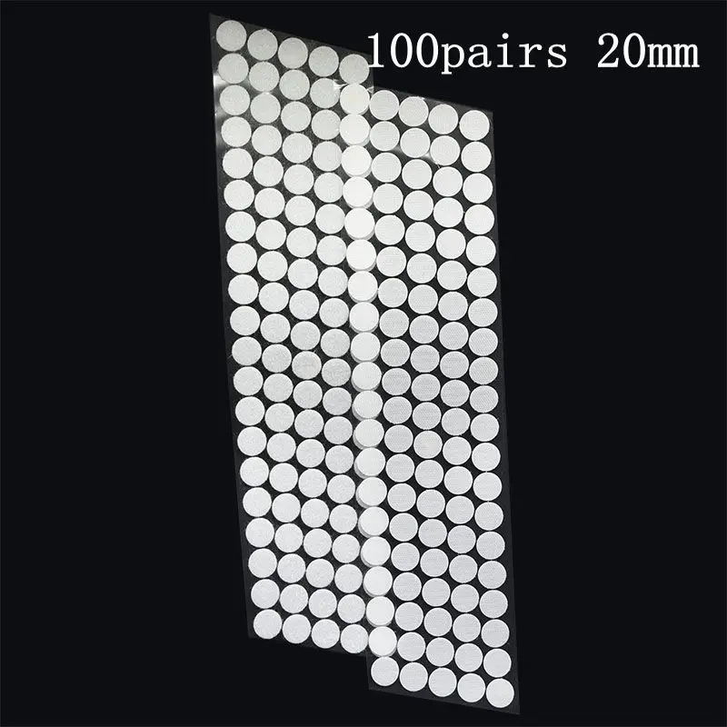 white 20mm 100pairs 10/15/20 мм Самоклеящиеся Застежки ленты точка крепко клееные волшебные наклейки черно-белые круглые на застежке-липучке ленты точка наклейки для дома - Цвет: white 20mm 100pairs