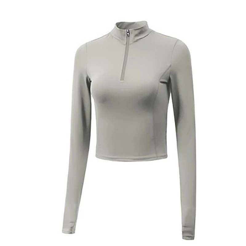 SALSPOR Осенняя женская рубашка для йоги на молнии с длинным рукавом, однотонная дышащая одежда для спортзала, верхняя одежда для бега, фитнеса, спортивная одежда - Цвет: Beige