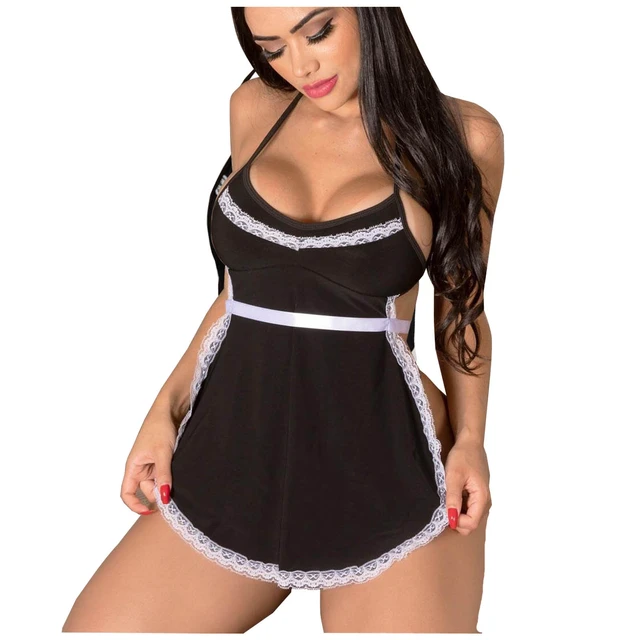 Tenue de robe de femme de chambre transparente, uniforme de cosplay de  femme de chambre, ensemble de chemise de nuit partenaire, tablier sexy,  pyjama tablier, tentation - AliExpress