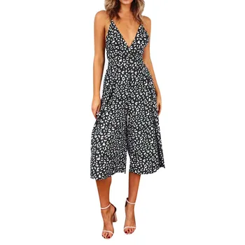 

Plus Size Women Sleeveless Jumpsuit New Sexy Floral Print Bandage Summer Fashion Casual Party Daily Loose Wide Leg Pants#F