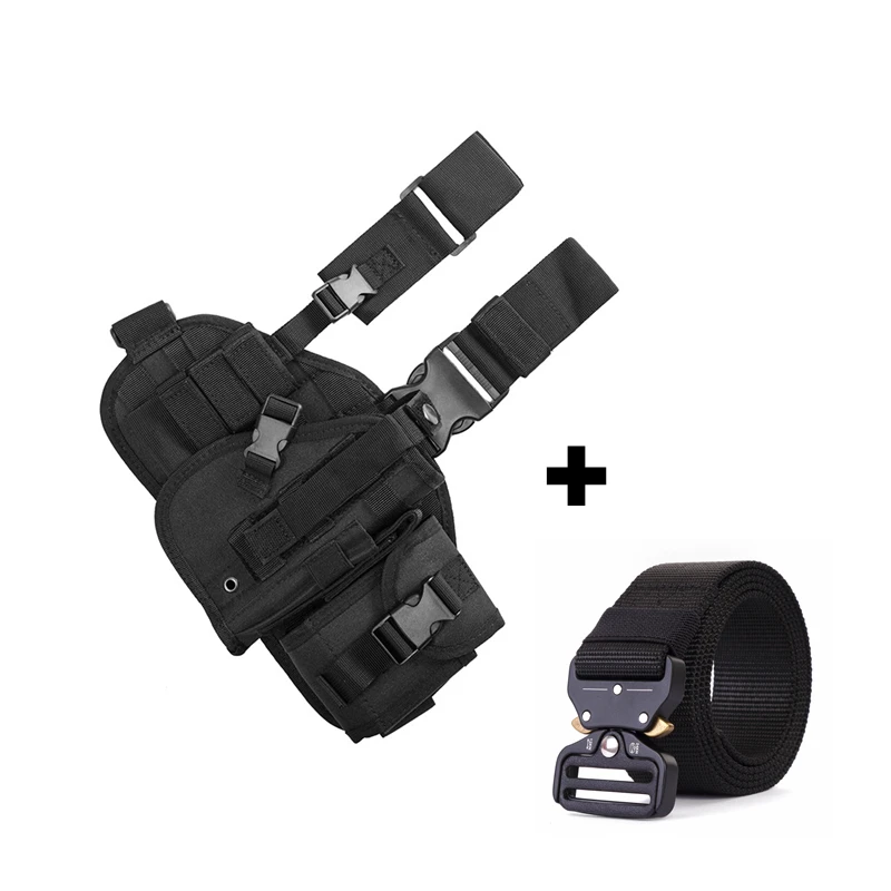Black and One Belt Тактическая ножная кобура для пистолета, армейская многофункциональная камуфляжная сумка, завязанная ногой, защитный чехол, карман для телефона, Охотничья Экипировка - Цвет: Black and One Belt