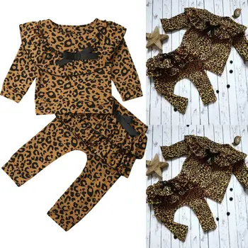 

Toddler Baby Girl Leopard Bowknot Clothes Ruffle Tops Leggings Pants Outfits Set