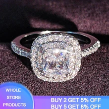 90% Korting! Luxe 925 Zilveren Ringen Voor Vrouwen Brilliant Wit/Roze/Paars Crystal Zirconia Kleine Diamant Trouwringen Gift Sieraden(China)