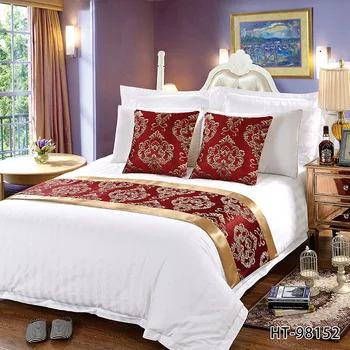 

High-grade New Chinese Style Simplicity Flower Hotel Bed Runner Light Yellow Elegant Bed Flag Table Runner Pillow Case