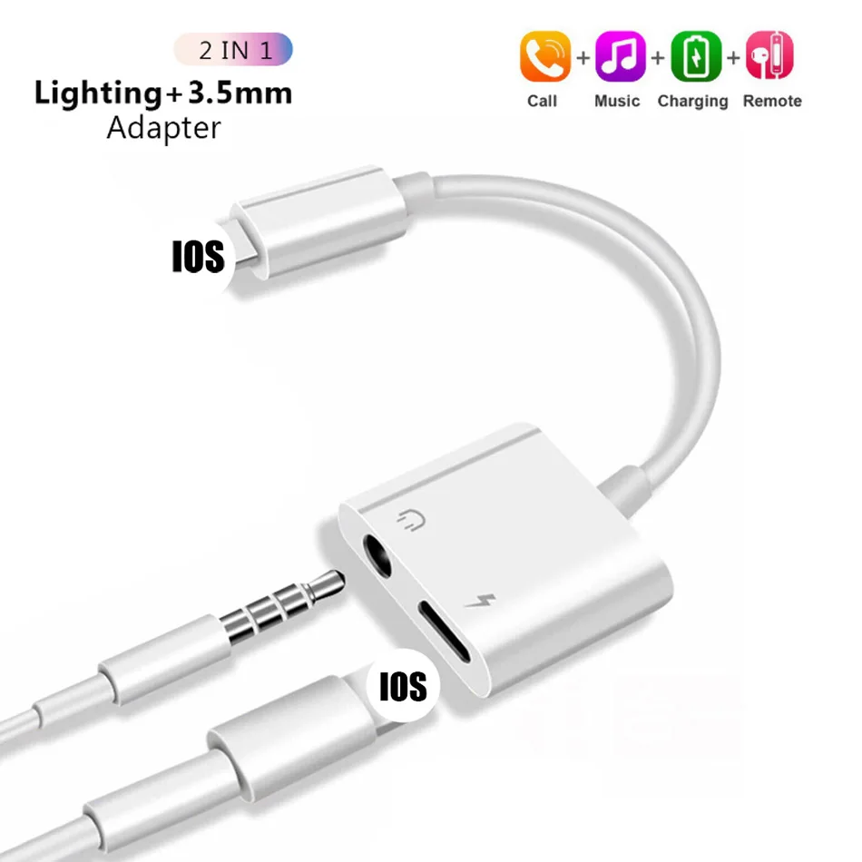 For iPhone11 Adapter 2 in 1 For Apple iPhone XS MAX XR X 7 8 Plus IOS 12 3.5mm Jack Earphone Adapter Aux Cable Splitteradaptador