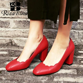 

RIZABINA Size 32-42 Women Office Lady High Heels Shoes Women Square Toe Thick Heel Pumps Concise Sapato Feminino Daily Footwear