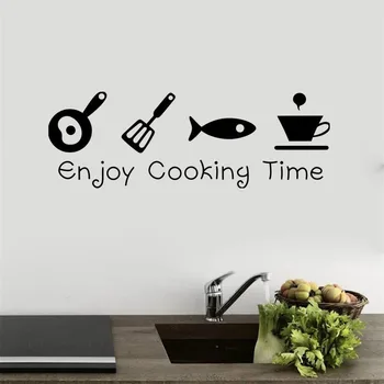 Cartoon Kitchen Wall Stickers Enjoy Cooking Time Wall Decal DIY Art Decal Kitchen Background Mural Poster Home Decoration