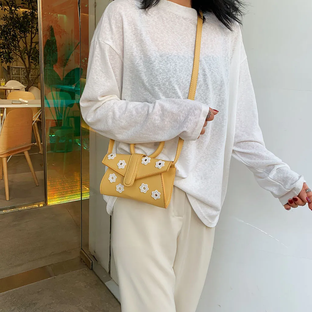 

Solid Color Leather Mini Crossbody Bags for Women Summer Flower Messenger Shoulder Bag Female Travel Phone Purses and Handbags