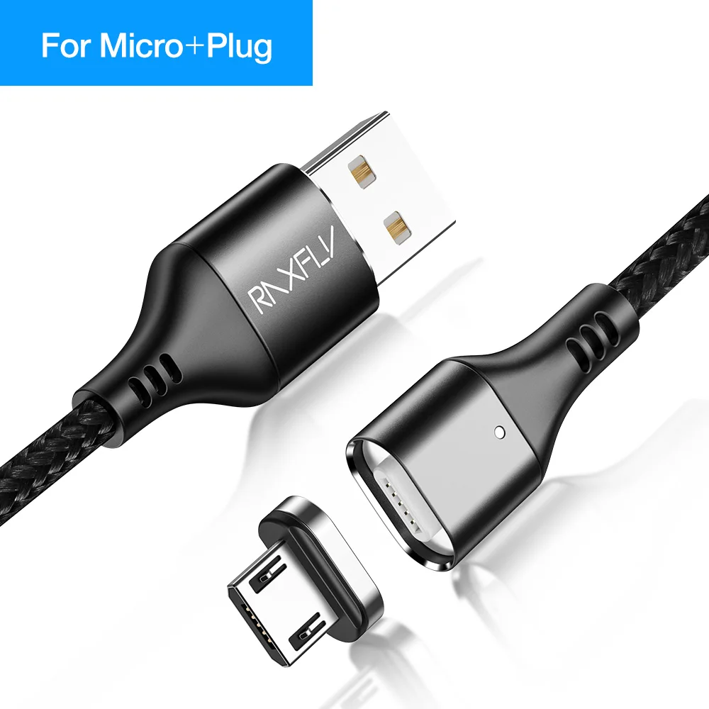 Магнитный кабель RAXFLY Micro usb type C адаптер зарядное устройство Быстрая зарядка для iPhone samsung Зарядка магнит провод для мобильного телефона шнур - Цвет: black For mirco