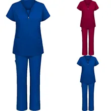 Uniforme de travail pour infirmières, ensemble de deux pièces, Blouse à manches courtes et pantalon Long, couleur unie, pour femmes, q5