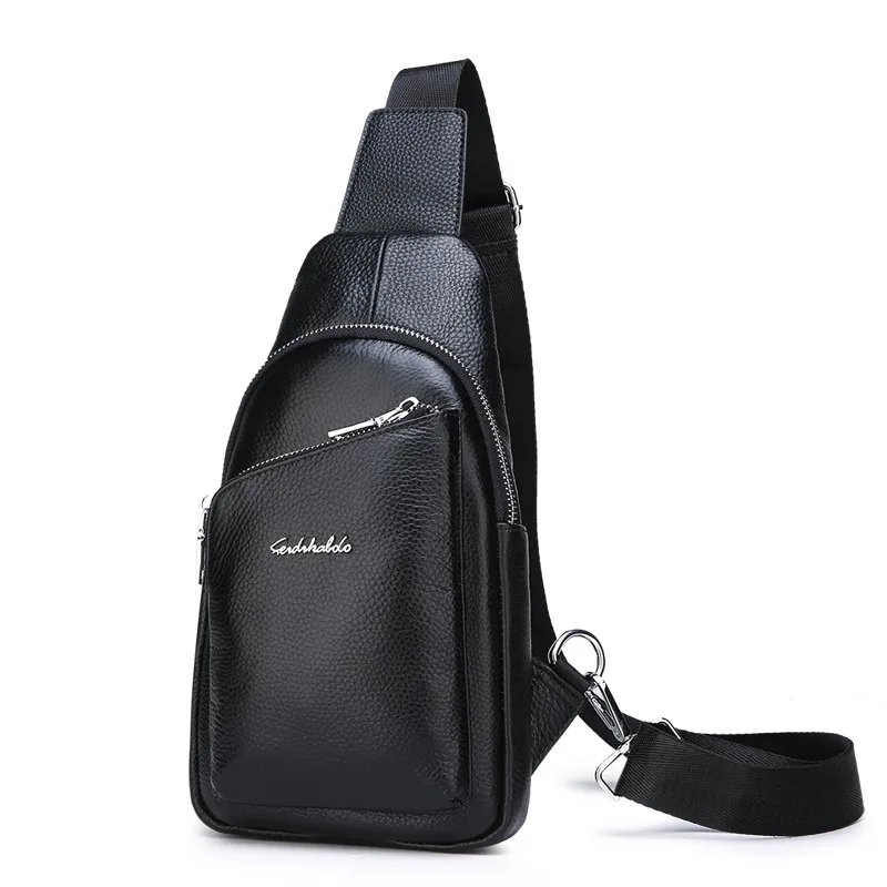 

2019 New Style MEN'S Real-leather Bag Casual Chest Pack Men's Korean-style Backpack Full-grain Leather Oblique Bag