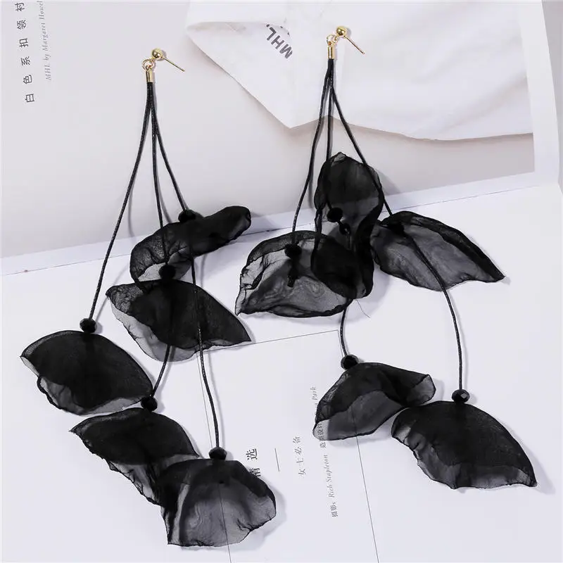 Product 13 Корейский цветок лепестки кисточкой серьги ручной работы ткань шифон Цветочные Висячие серьги для женщин ювелирные изделия pendientes mujer moda - Окраска металла: Product 13