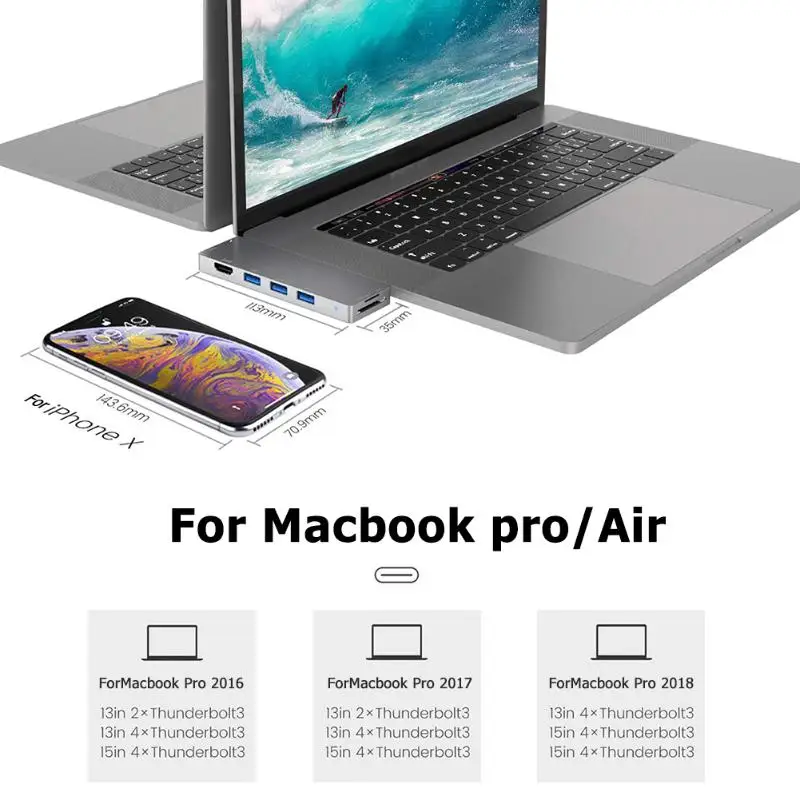 8 в 1 двойной USB C концентратор 3xUSB3. 0+ HDMI+ USB-C PD+ TF карта+ USB-C адаптер для передачи данных