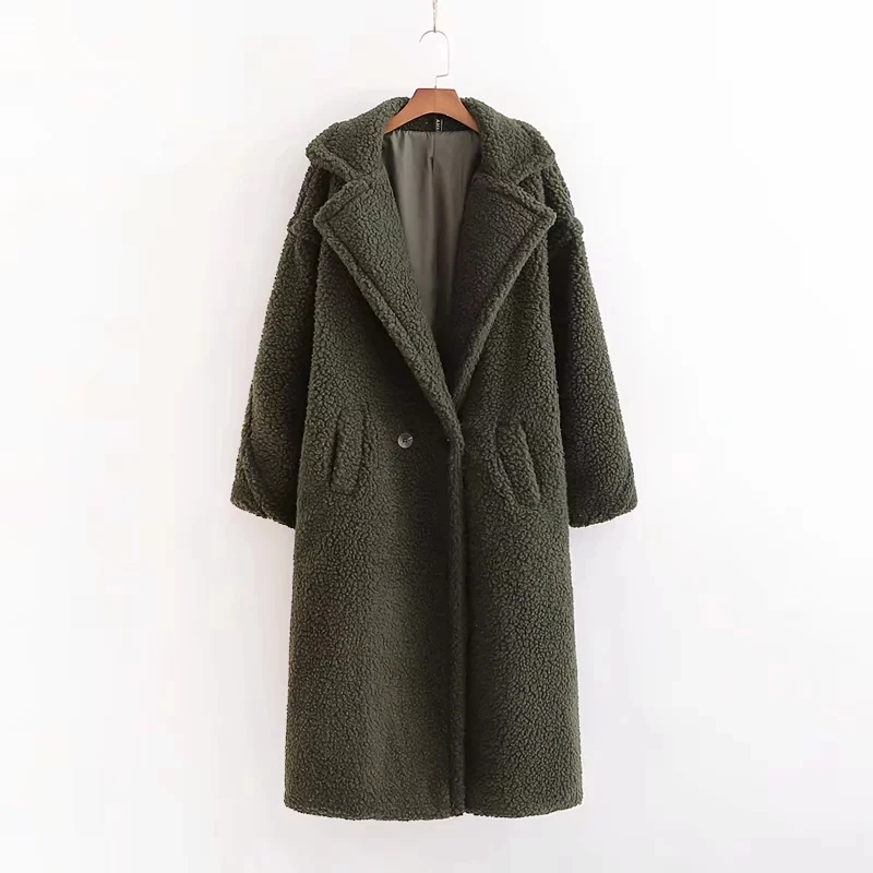 Зимнее пальто из искусственного меха женское плотное теплое длинное плюшевое Пальто Плюс Размер Женская куртка из искусственного меха Корейская уличная одежда из овечьей шерсти 12 цветов - Цвет: deep green