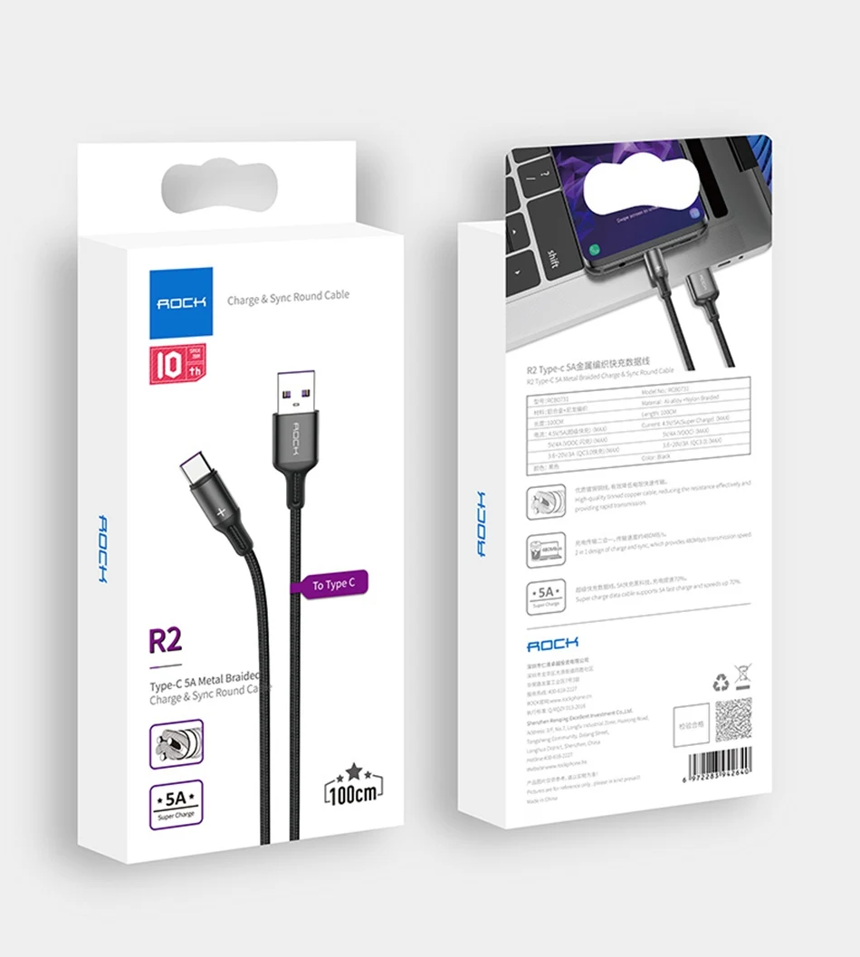 ROCK 5A type C USB кабель для huawei mate 30 pro Xiaomi 9 кабель для синхронизации данных usb c кабель для быстрой зарядки 2A для samsung s8 s9