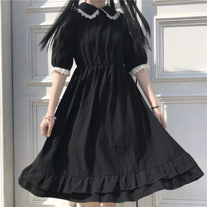 Peter pan collar dress girl black Clearance