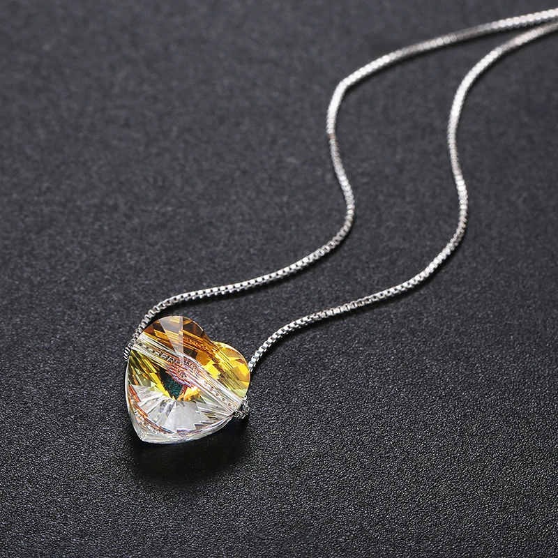 925 серебряные ювелирные изделия Красочные сердце бусины кристаллы от подвеска Сваровски ожерелье простая цепочка ожерелье для женщин Рождество