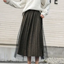 Женская плиссированная юбка, женские повседневные юбки, модные сетчатые свободные женские юбки, Jupe