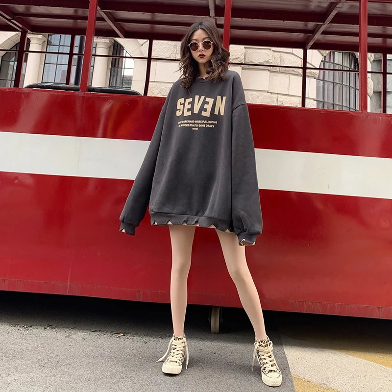 gray ZLL4324 XITAO/свитер с буквенным принтом размера плюс; пуловер из двух частей; Мода года; зимний свитер с длинными рукавами и круглым вырезом; ZLL4592 - Цвет: gray ZLL4324