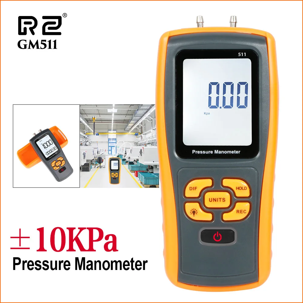 RZ Pressure Gauge Manometer Handheld Pressure Differential Tester Range 10KPa USB Portable Digital Manometer Pressure Meter