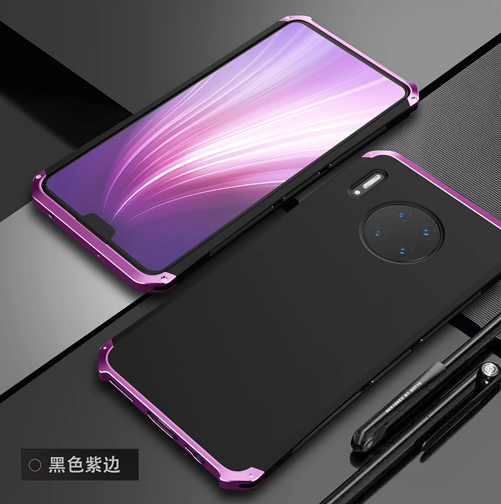 Black Purple Side Текстурированный противоударный металлический каркас пластик для huawei mate 30 алюминиевый сплав mate 30 mate 30 бампер с подарком - Цвет: Black Purple Side