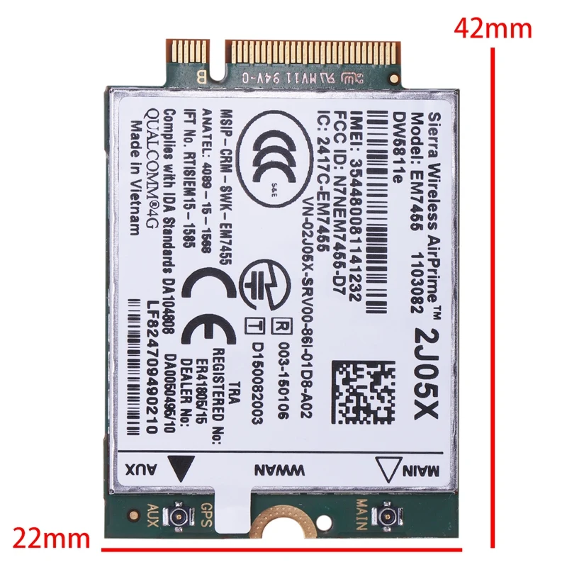 WIRCARD EM7455 DW5811E PN внутренней катушкой, 8J6X0 FDD/аппарат, который не привязан к оператору сотовой связи LTE CAT6 модуль 4G 4G сим-карту для E7270 E7470 E7370 E5570 E5470 точность 7720 7520 352