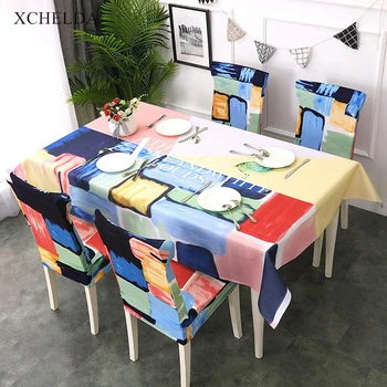 

Eating Desk Table Cloth Rectangular Carpet Waterproof Modern Geometric Colorful Linen Tablecloth Living room Dining Table Cover
