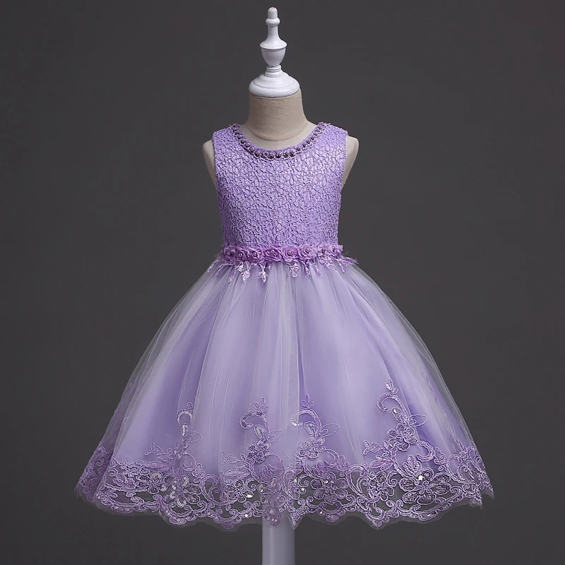 It's Yiya/Платья с цветочным узором для девочек модные платья для причастия с аппликацией и бусинами Детские праздничные платья без рукавов с круглым вырезом для девочек 981 - Цвет: purple