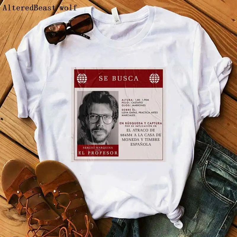 La Casa De Papel Movie летняя модная футболка с принтом Money Heist Tees tv футболка s Женская с коротким рукавом House Of paper vogue футболка - Цвет: as picture