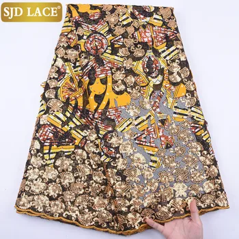 

SJD LACE African Lace Fabric With Sequins Embroiderey Colorful Nigerian French Mesh Wax Lace Fabric For Wedding Party Sew A1984