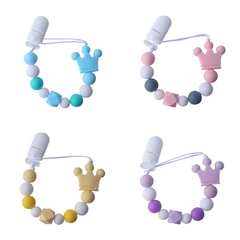 

DIY Food Grade Baby Silicone Teethers Crown Handmade Pacifier Clip Holder Chain Silicone Pacifier Chains Teether Toy for Newborn
