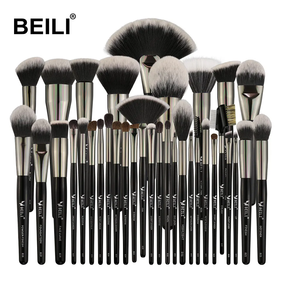 BX-S35 BEILI черный профессиональный набор кисточек для макияжа мягкий натуральный из волоса козла для пудры смешивание бровей основание веера кисти макияж - Handle Color: BX-S35