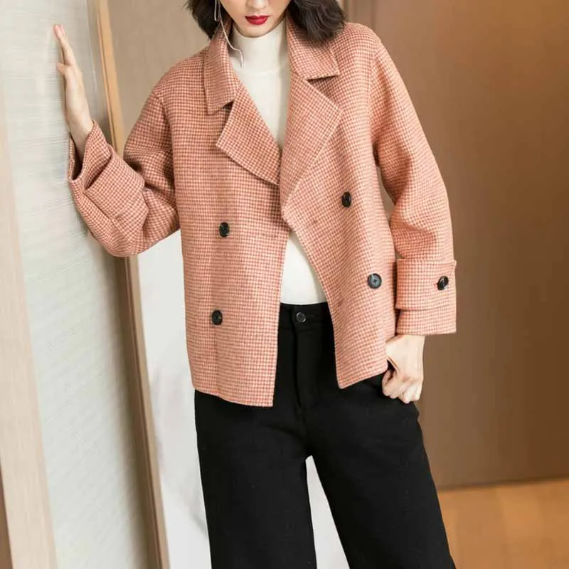 

2019 Winter New Style Elegant Fashion Thousands of Birds Popular Woolen Jacket Short Overcoat Women's Europe And America