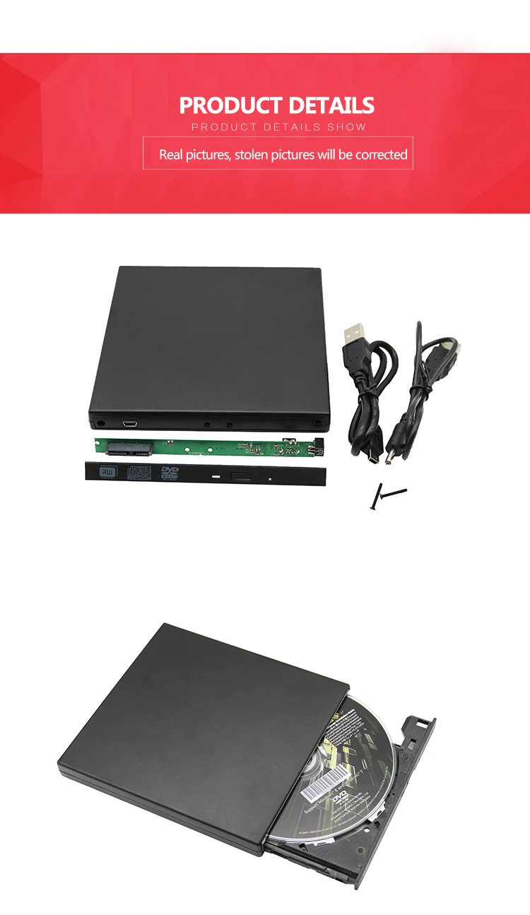 KuWFi 12,7 мм USB 2,0 SATA Внешний привод DVD CD DVD-Rom Чехол Коробка привода для ноутбука внешний портативный жесткий диск корпус