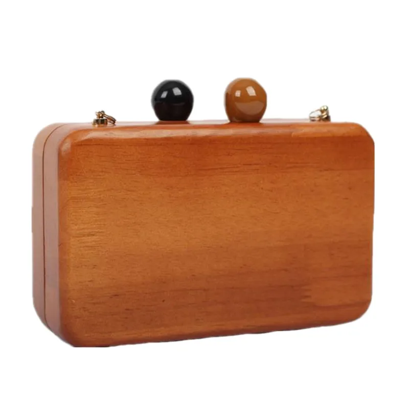 Retro Beads Wood Box Bag Fashion Acrylic Chain Wood Clip Bags For Women Handbags Designer Shoulder Crossbody Bags Evening Clutch