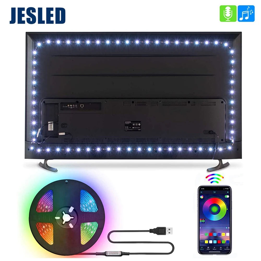 

JESLED Led Light Strip USB RGB 5050SMD Bluetooth APP Control DIY Colors Music Sync Changing LED Lamp TV Decorative Lighting