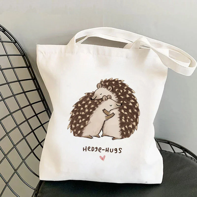 

2021 Shopper Hedge hugs Cartoons Printed Tote Bag women Harajuku shopper handbag girl Shoulder shopping bag Lady Canvas Bag