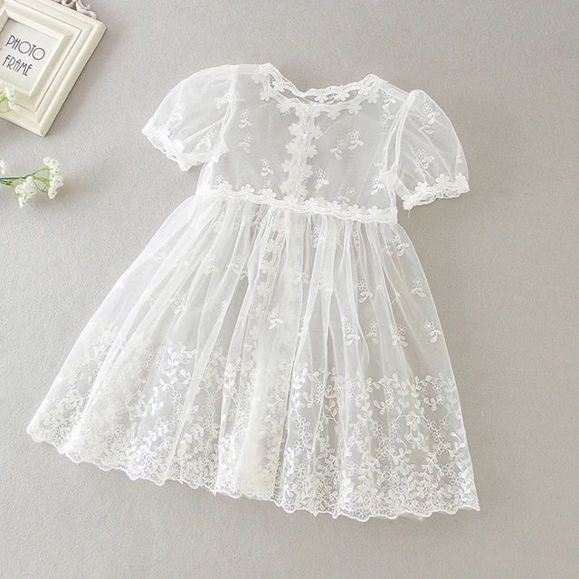 Baby Girls White Bow Organza Christening Dress -  childrensspecialoccasionwear.co.uk