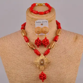 

african wedding beads necklace set red coral jewelry sets 20C50