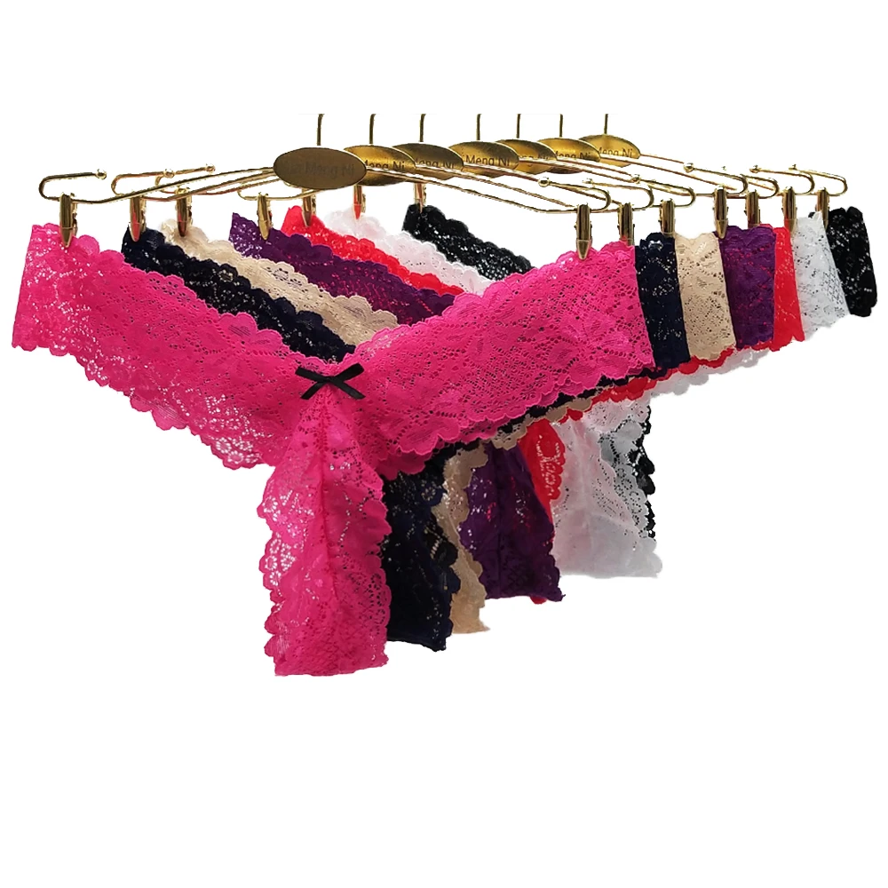 Paquete de 12 bragas Tanga con encaje con Tanga transparente para mujer, ropa interior femenina con espalda en T, lencería íntima caliente, venta al mayor|Bragas para mujer| -