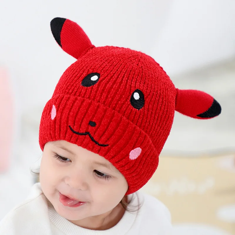 Новая модная вязаная шапка с вышивкой Picachu, милая теплая шерстяная шапка для мальчиков и девочек, подходит для детей от 2 до 5 лет